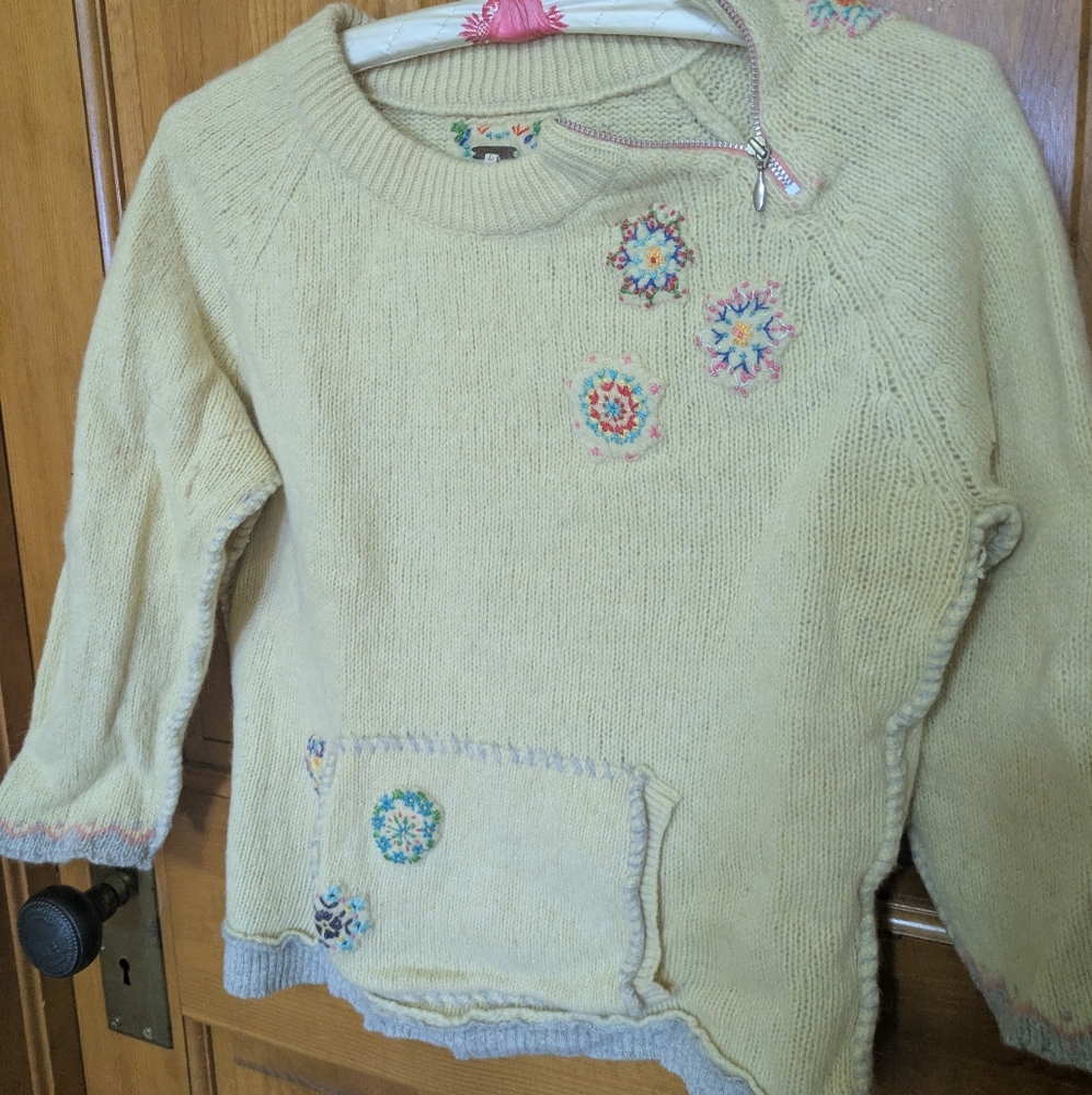 Women's Cream Sweater with Embroidered Accents